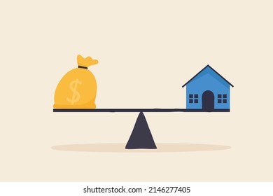 Balancing housing costs. Scale is balancing dollar vs house.