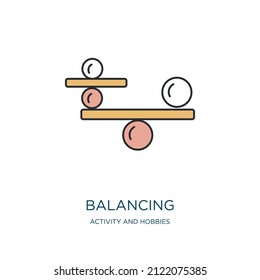 balancing icon from activity and hobbies collection. Thin outline balancing, balance, weigh detailed offset lineal color icon isolated on white background. Line vector balancing sign, symbol for web 