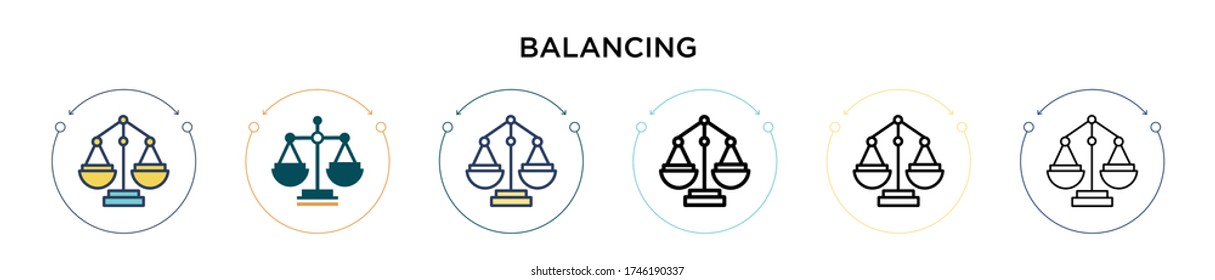 Balancing icon in filled, thin line, outline and stroke style. Vector illustration of two colored and black balancing vector icons designs can be used for mobile, ui, web