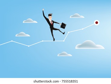 balancing on the business graph. Business vector illustration