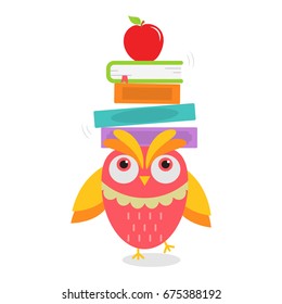 Balancing Owl With Books In White Background