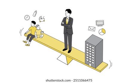 Balancing Parenting and Work: Vector Illustration of Work-Life Balance Challenges