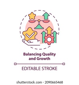 Balancing quality and growth concept icon. Small business launch. Development of startup project abstract idea thin line illustration. Vector isolated outline color drawing. Editable stroke