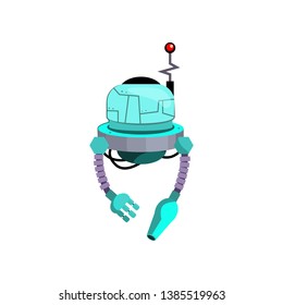 Balancing robot cartoon illustration. Blue machine with antenna and arms. Robotics concept. Vector illustration can be used for topics like robotic science, engineering, computing