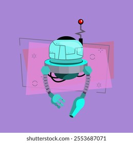 Balancing robot cartoon illustration. Blue machine with antenna and arms. Robotics concept. Vector illustration can be used for topics like robotic science, engineering, computing