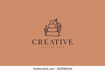 Plantilla de diseño de logotipo de rock de equilibrio. Diseño balanceado de piedra apilada. Concepto de diseño de iconos vectores creativos.