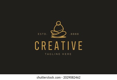 Balancing Rock Logo Design Template. The balanced stone design resembles a person meditating. Creative Vector Icon Design Concept.