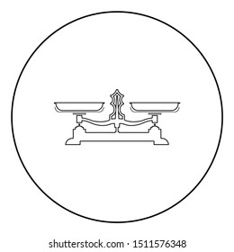 Balancing scales Store weigher Libra icon in circle round outline black color vector illustration flat style image