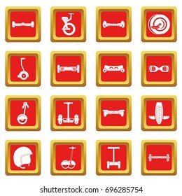Balancing scooter icons set in red color isolated vector illustration for web and any design