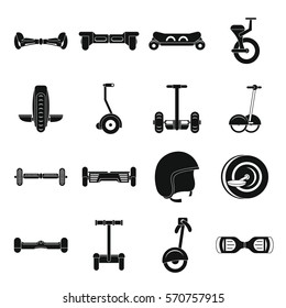 Balancing scooter icons set. Simple illustration of 16 balancing scooter vector icons for web