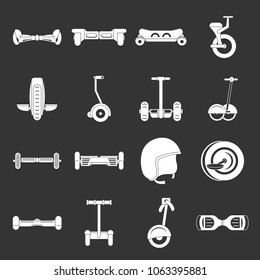 Balancing scooter icons set vector white isolated on grey background 