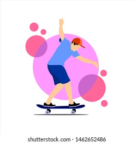 Balancing Skateboarding Man Vector Illustration