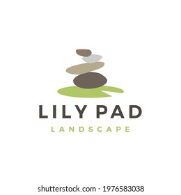 Balancing Stone Landscape Landscaping Lily Pad Logo Vector Icon Illustration