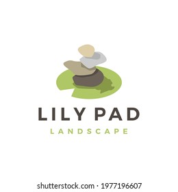 Balancing Stone Landscape Landscaping Lily Pad Logo Vector Icon Illustration