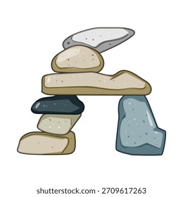 Piedras equilibradoras meticulosamente apiladas creando una estructura de mojón estable y reflexiva, simbolizando la estabilidad, la meditación, la atención plena y la naturaleza efímera del equilibrio