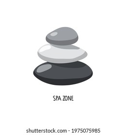 Balancing stones on white background. Abstract vector logo with stones. Minimalist hand drawn illustration. Spa zone template for Spa lounge, beauty salon, massage area, yoga center, natural cosmetic.