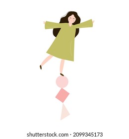 Balancing  strong woman. Vector illustration.