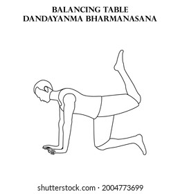 Balancing table yoga workout. Dandayanma Bharmanasana. Man doing yoga illustration outline on the white background. Vector illustration