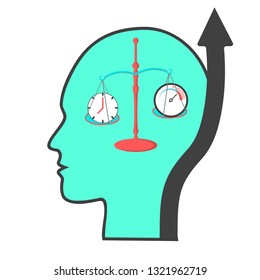 Balancing time and productivity equals growth. Vector illustration with transparent background. 