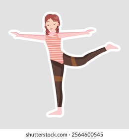 Balancing Yoga Pose Vector Illustration Sticker. Vector sticker showing a graceful balancing yoga pose. Ideal for yoga, fitness, and relaxation designs