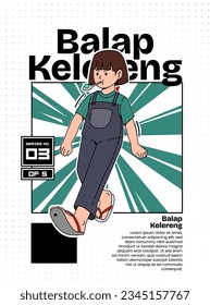 Balap Kelereng. Translation: Marble Race. Poster Template. WIth Hand Drawn Vecor Illustration