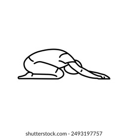 Balasana (Child's Pose) line icon. A man does yoga. Vector isolated element. Editable stroke.