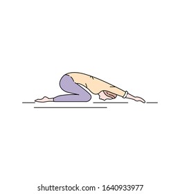 Balasana color line icon. From a kneeling position, bring the forehead to the floor and relax the arms alongside the body, palms upwards. UI UX GUI design element. Editable stroke.