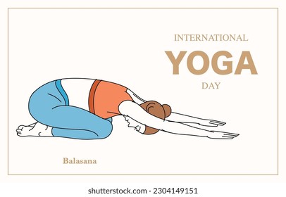 balasana yoga pose illustration for international yoga day and poster