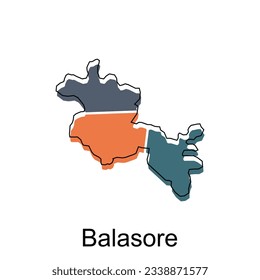 Balasore map illustration design, vector template with outline graphic sketch style isolated on white background
