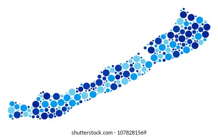 Balaton Lake Map collage of circle elements in various sizes and blue color tinges. Random small spheres are grouped into Balaton Lake Map collage. Vector geographical blue map vector illustration.