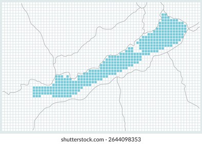 Balaton Lake mapa pixelado com linhas de estrada ao redor. Ilustração vetorial