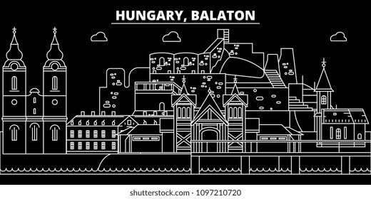 Balaton silhouette skyline. Hungary - Balaton vector city, hungarian linear architecture, buildings. Balaton travel illustration, outline landmarks. Hungary flat icons, hungarian line banner