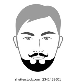 Balbo Beard style men in face illustration Facial hair Imperial mustache. Vector grey black portrait male Fashion template flat barber collection set. Stylish hairstyle isolated outline on white