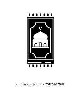 Balck adn White Illustration design of prayer mat icon with mosque decoration, Islamic Ramadan icon