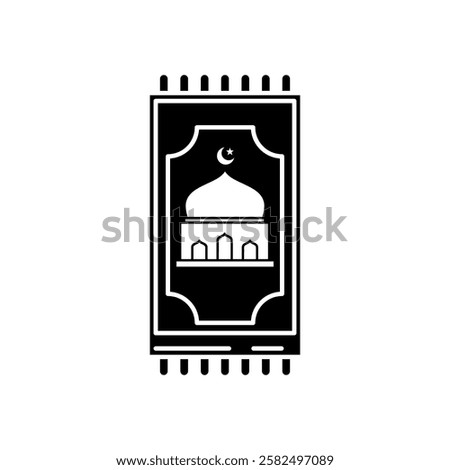 Balck adn White Illustration design of prayer mat icon with mosque decoration, Islamic Ramadan icon