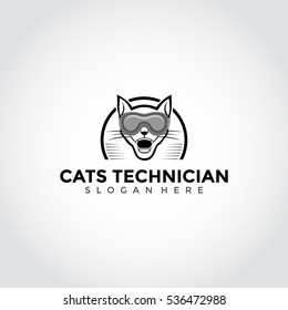 Balck Cat technician logo template. vector eps.10