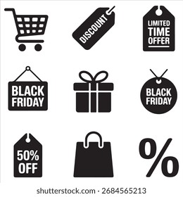 schwarz freitag vektor kunst symbol pack symbol satz band banner silhouette kunst schwarz-weiß hintergrund 