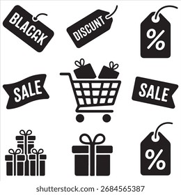 schwarz freitag vektor kunst symbol pack symbol satz band banner silhouette kunst schwarz-weiß hintergrund 