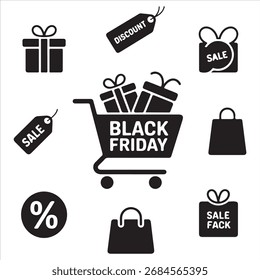 balck friday vector art icon pack icon set bandle banner silhouette art black and white backgroent 