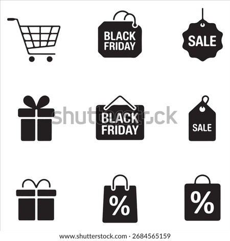 balck friday vector art icon pack icon set bandle banner silhouette art black and white backgroent 