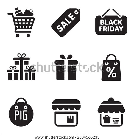 balck friday vector art icon pack icon set bandle banner silhouette art black and white backgroent 