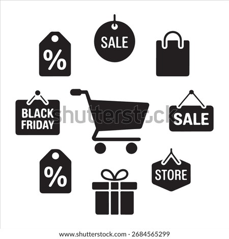 balck friday vector art icon pack icon set bandle banner silhouette art black and white backgroent 