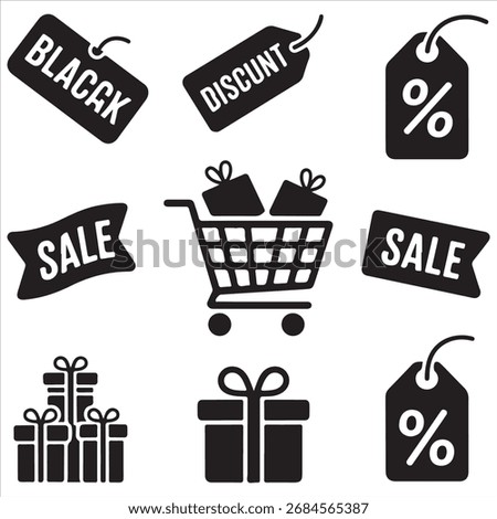 balck friday vector art icon pack icon set bandle banner silhouette art black and white backgroent 