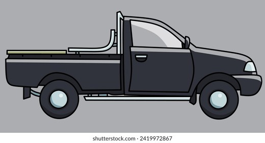 Balck Pickup Truck Vector Illustration 