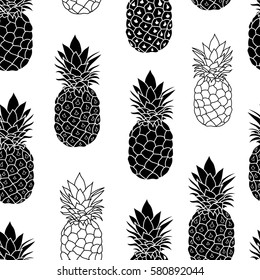 Balck and White Pineapples Vector Repeat Geometric Seamless Pattrern. great for fabric, packaging, wallpaper, invitations.