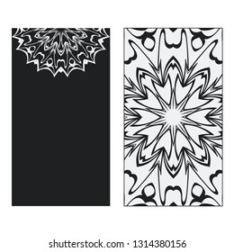 Balck, white two flyer pages ornament illustration concept. Art traditional, Islam, Arabic, Indian, magazine, elements with mandala. Vector greeting card or invitation layout design.