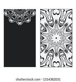 Balck, white two flyer pages ornament illustration concept. Art traditional, Islam, Arabic, Indian, magazine, elements with mandala. Vector greeting card or invitation layout design.