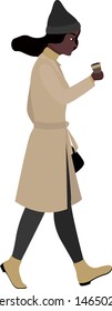 Balck woman walk with coffee