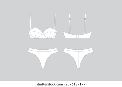 Balconette Bikini Vector Fashion Technical Illustration