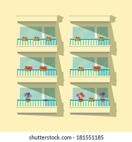 Balconies decorated with flowers illustrations.